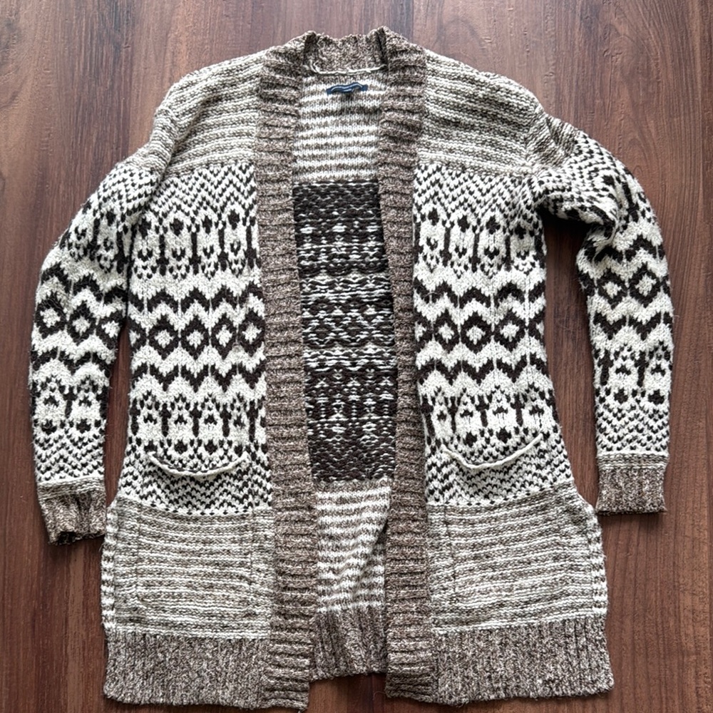 Brown and Cream Patterned Women's Sweater